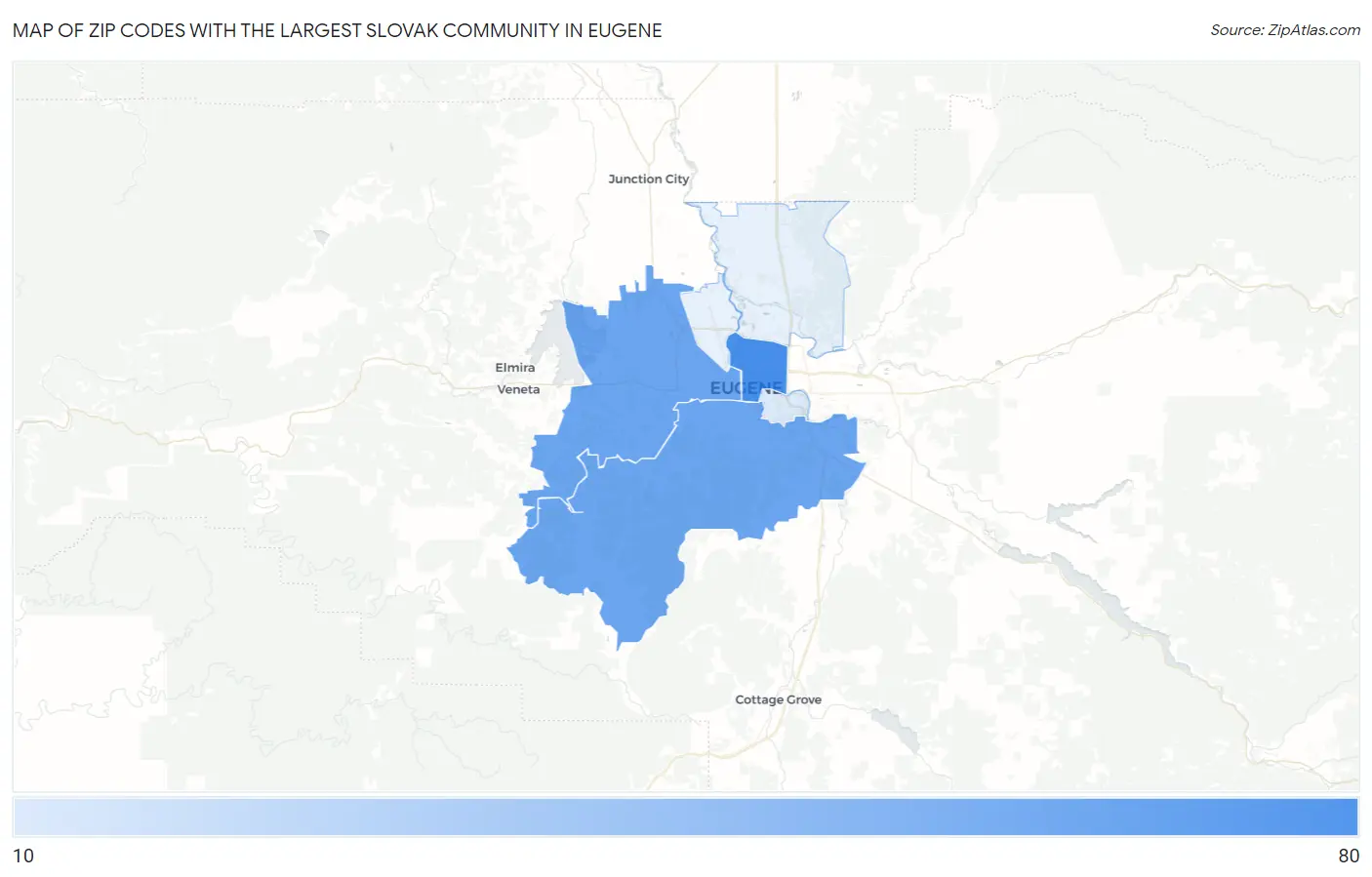 Zip Codes with the Largest Slovak Community in Eugene Map