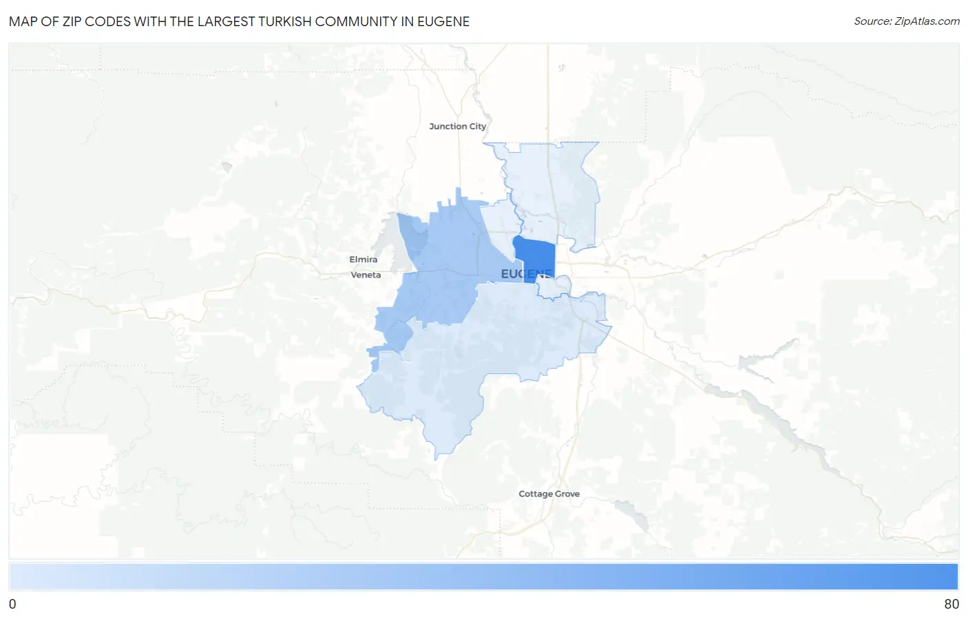 Zip Codes with the Largest Turkish Community in Eugene Map