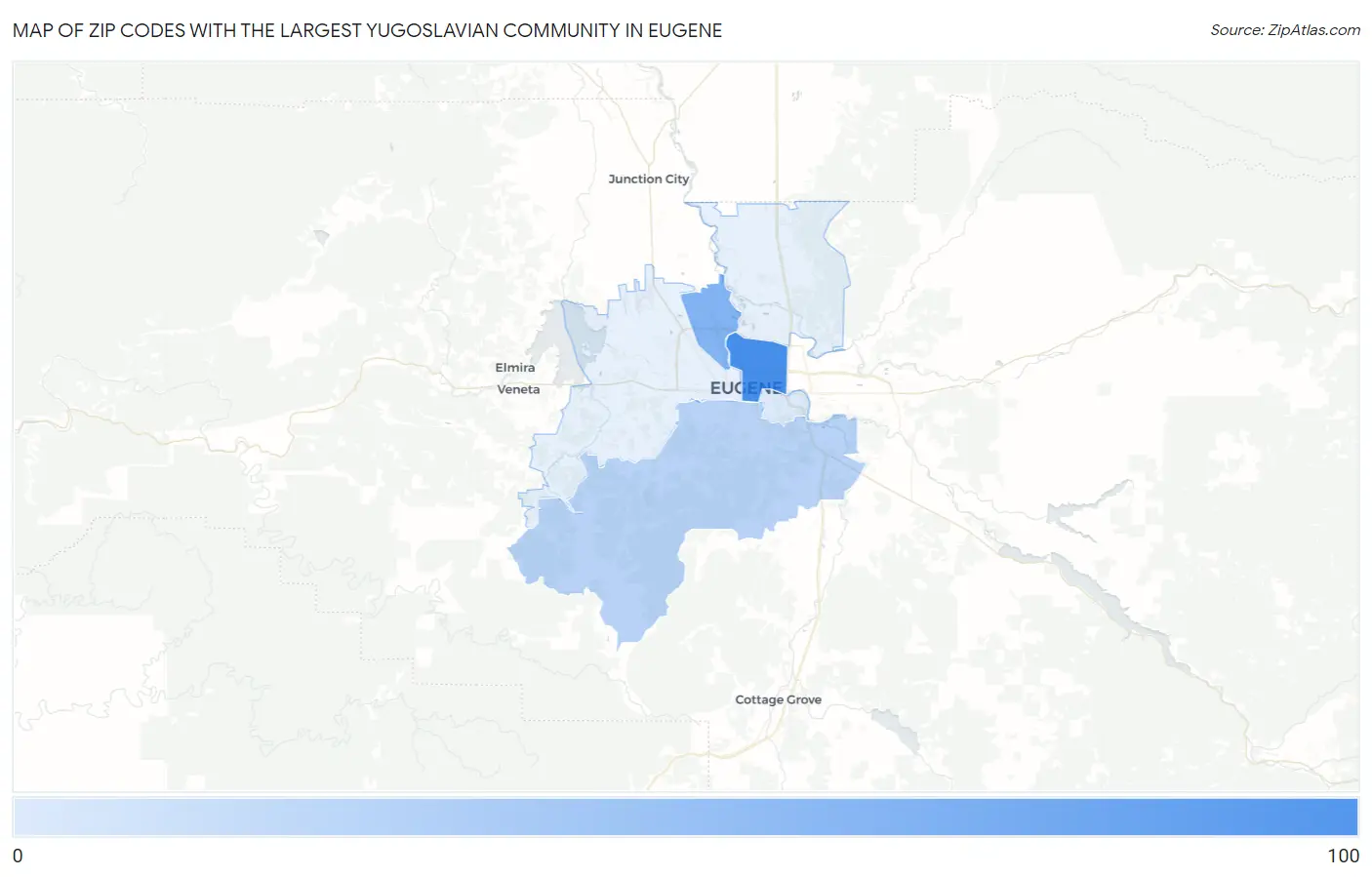 Zip Codes with the Largest Yugoslavian Community in Eugene Map