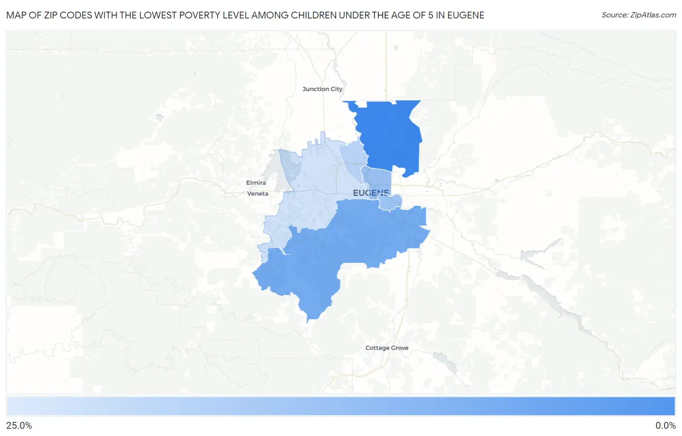 Zip Codes with the Lowest Poverty Level Among Children Under the Age of 5 in Eugene Map
