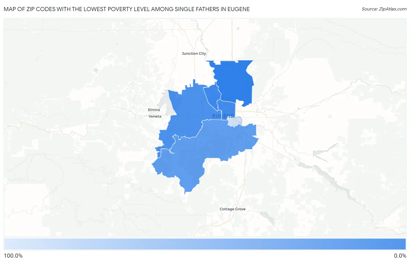 Zip Codes with the Lowest Poverty Level Among Single Fathers in Eugene Map