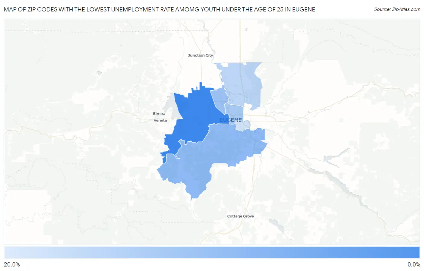 Zip Codes with the Lowest Unemployment Rate Amomg Youth Under the Age of 25 in Eugene Map