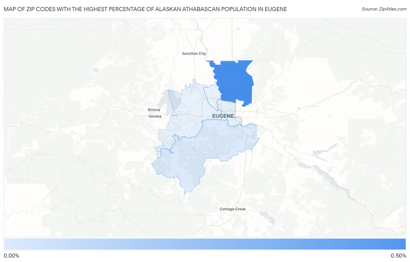 Zip Codes with the Highest Percentage of Alaskan Athabascan Population in Eugene Map
