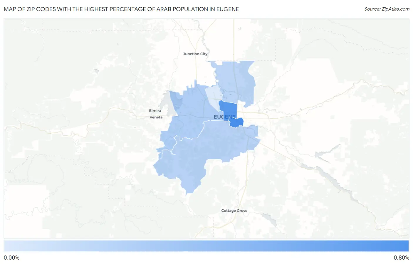 Zip Codes with the Highest Percentage of Arab Population in Eugene Map
