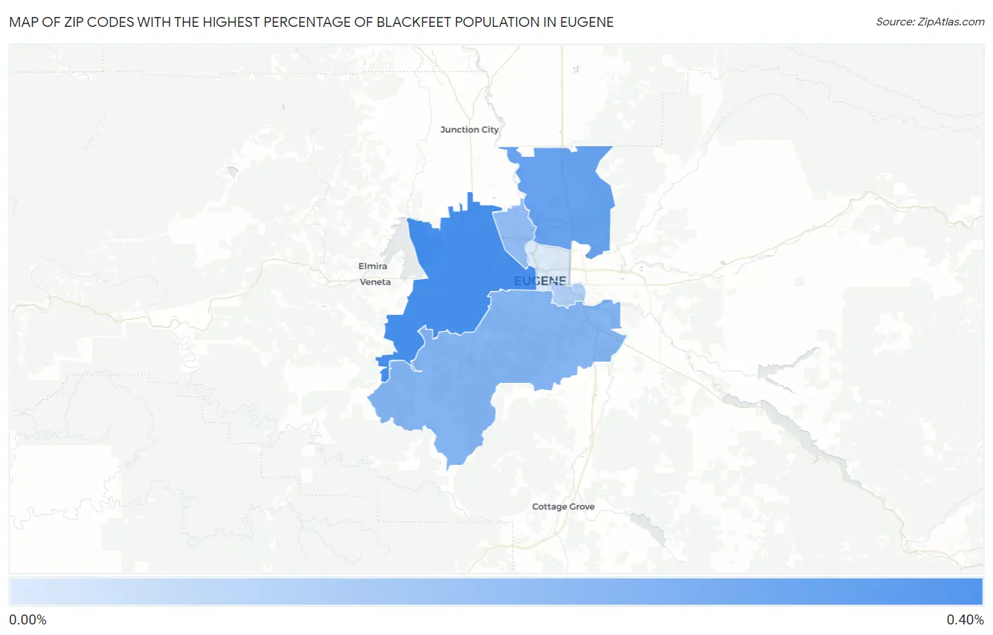 Zip Codes with the Highest Percentage of Blackfeet Population in Eugene Map