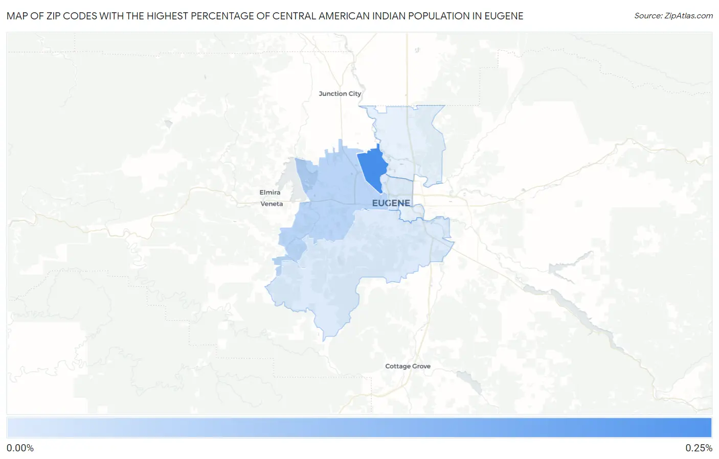 Zip Codes with the Highest Percentage of Central American Indian Population in Eugene Map
