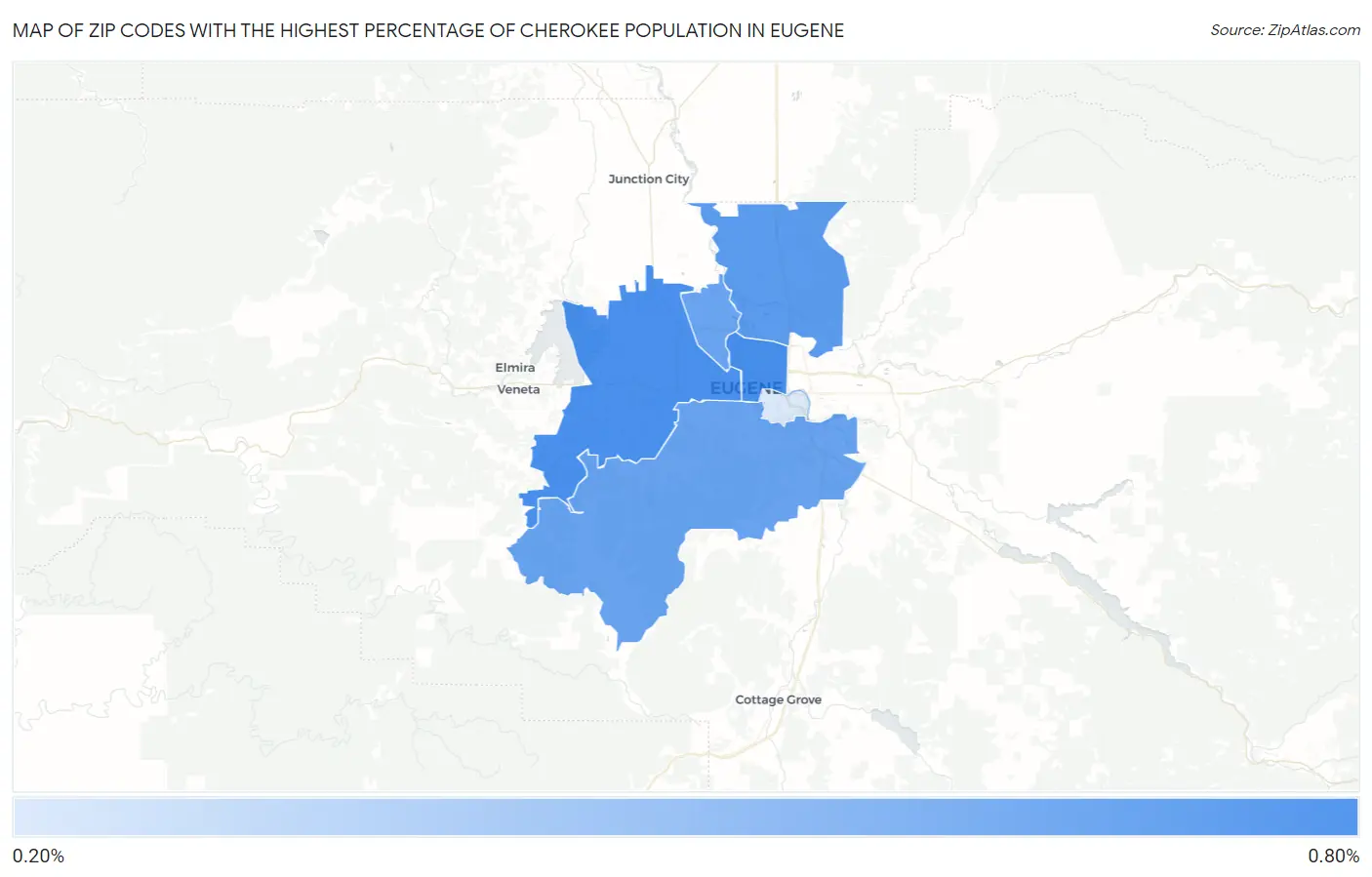 Zip Codes with the Highest Percentage of Cherokee Population in Eugene Map
