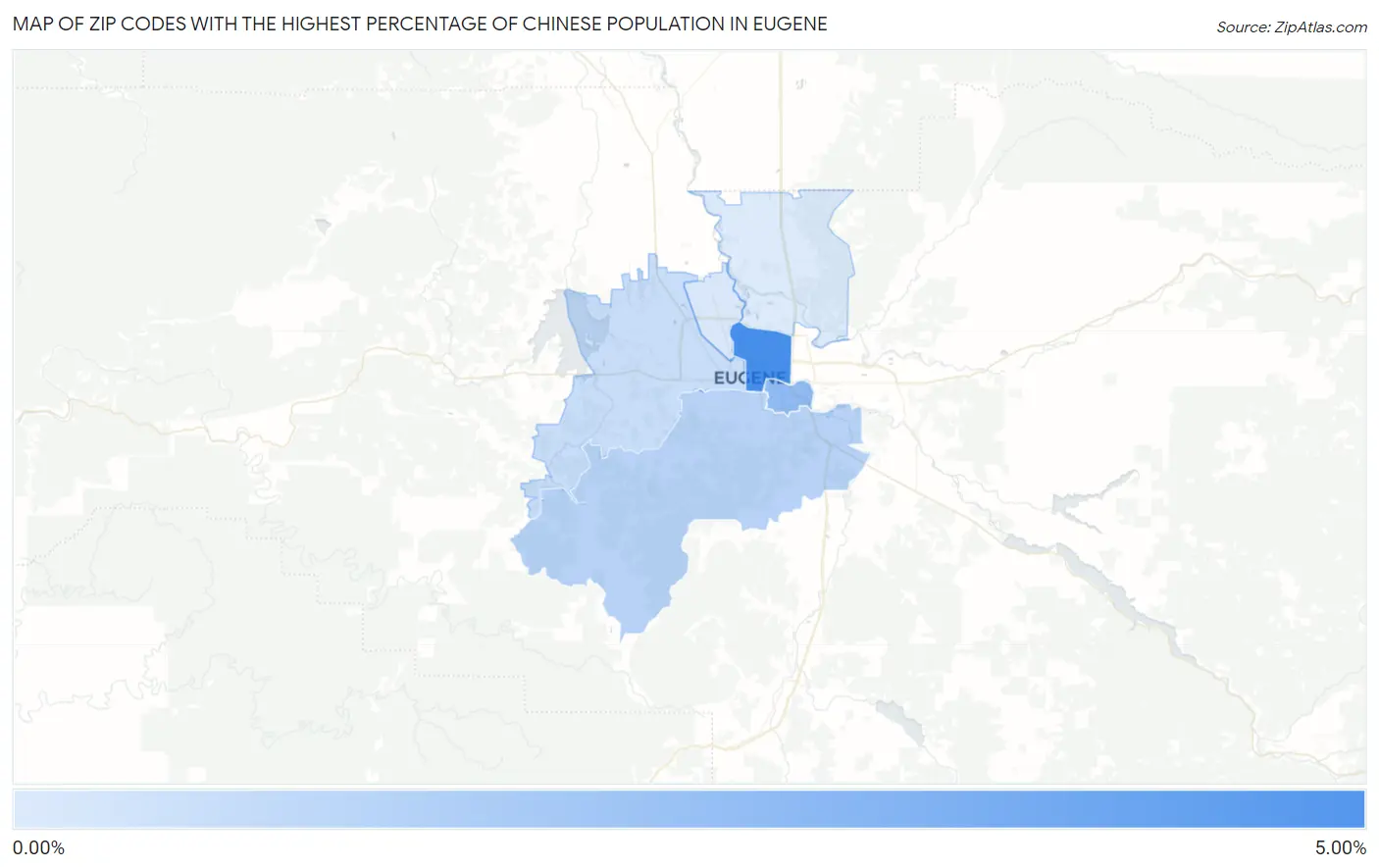 Zip Codes with the Highest Percentage of Chinese Population in Eugene Map