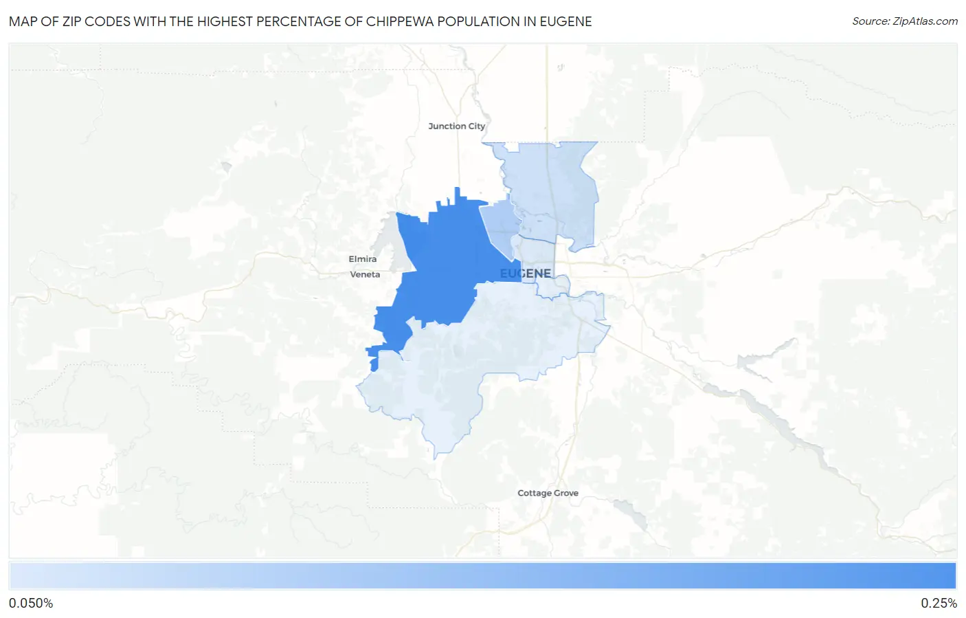 Zip Codes with the Highest Percentage of Chippewa Population in Eugene Map