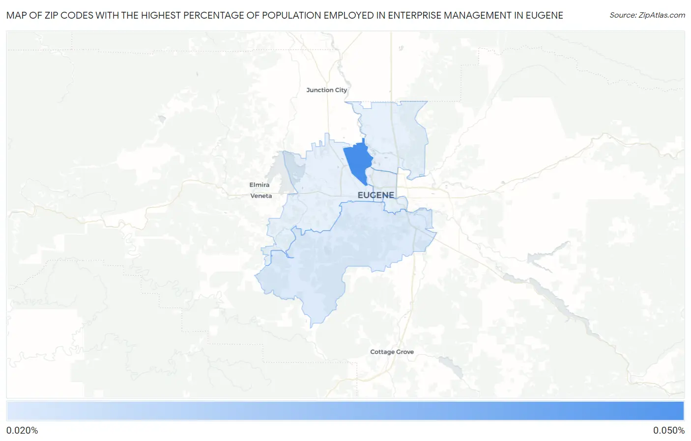 Zip Codes with the Highest Percentage of Population Employed in Enterprise Management in Eugene Map