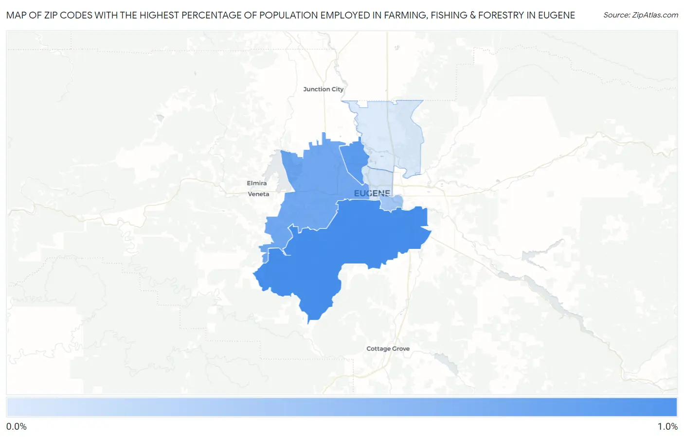 Zip Codes with the Highest Percentage of Population Employed in Farming, Fishing & Forestry in Eugene Map