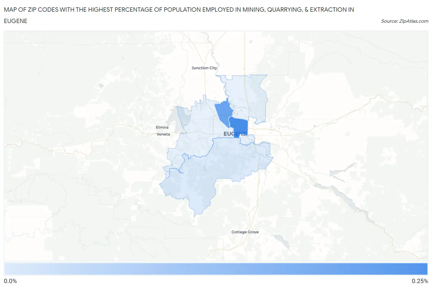 Zip Codes with the Highest Percentage of Population Employed in Mining, Quarrying, & Extraction in Eugene Map