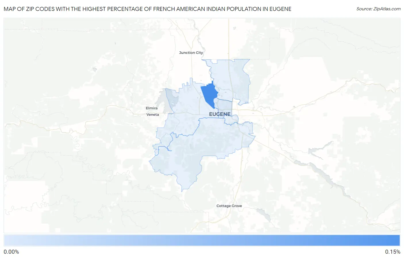 Zip Codes with the Highest Percentage of French American Indian Population in Eugene Map