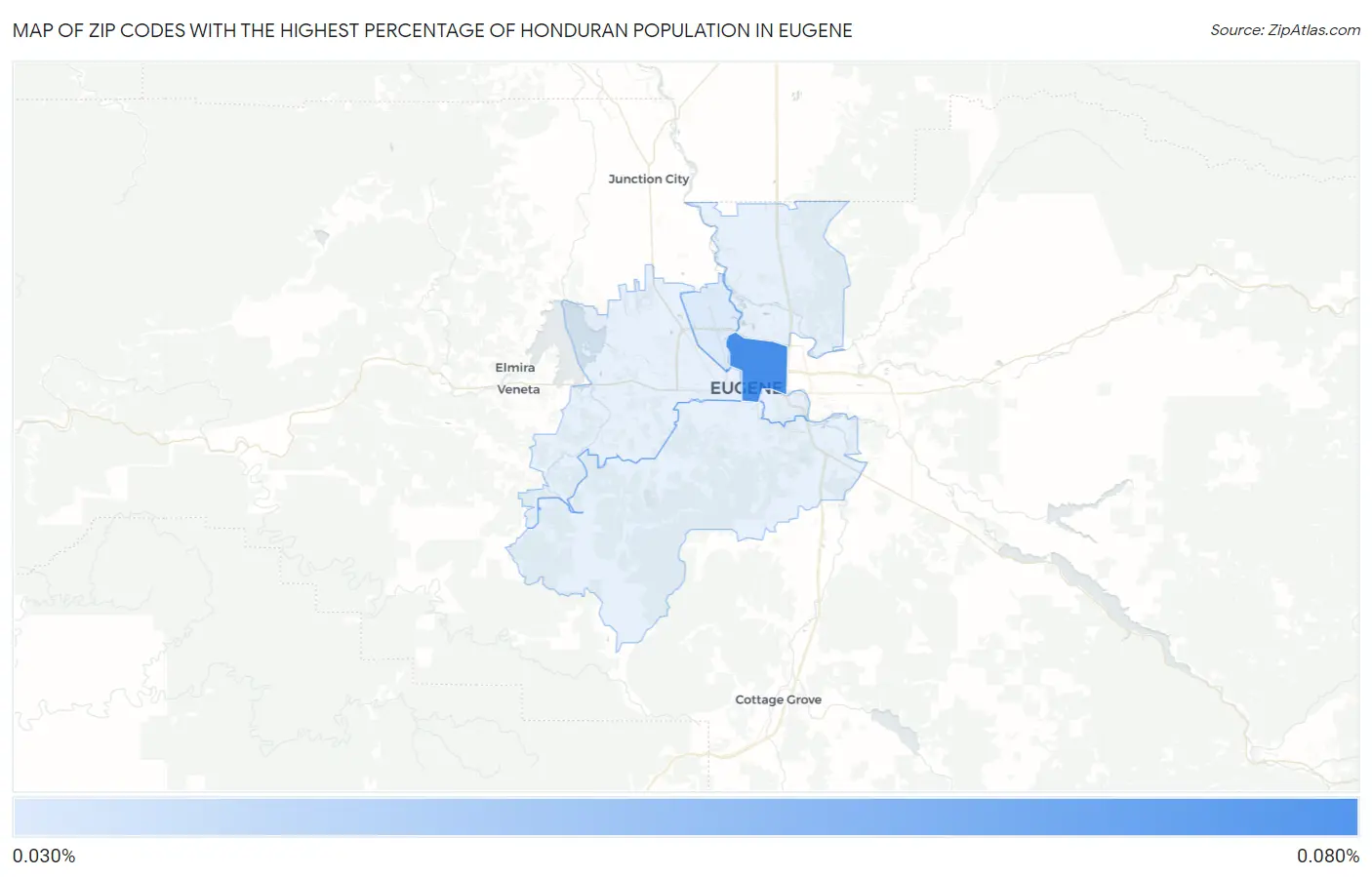 Zip Codes with the Highest Percentage of Honduran Population in Eugene Map