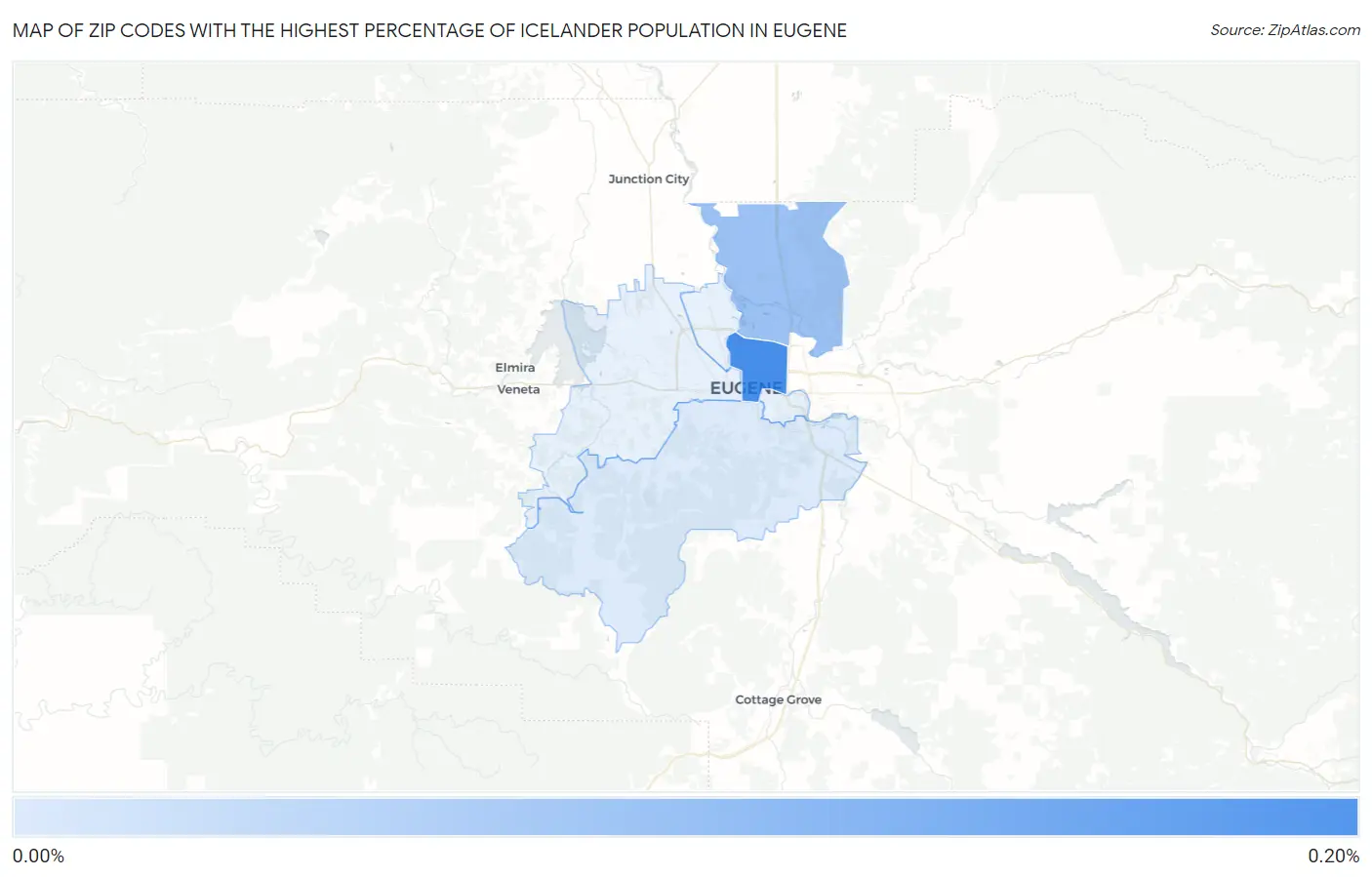 Zip Codes with the Highest Percentage of Icelander Population in Eugene Map
