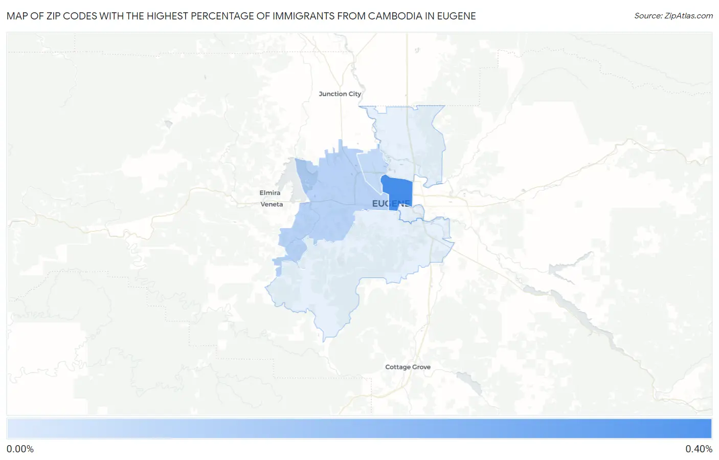 Zip Codes with the Highest Percentage of Immigrants from Cambodia in Eugene Map