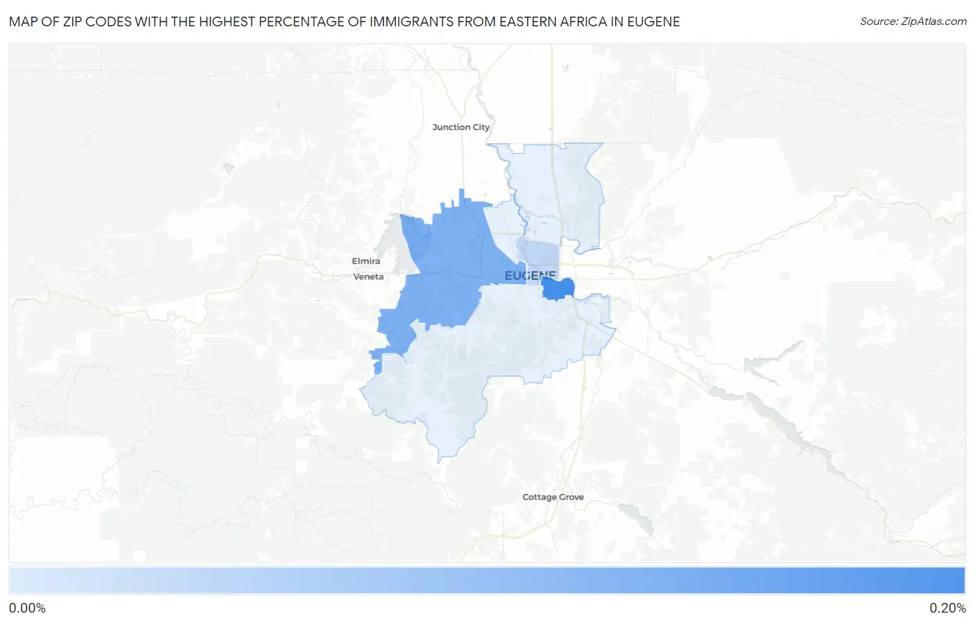 Zip Codes with the Highest Percentage of Immigrants from Eastern Africa in Eugene Map