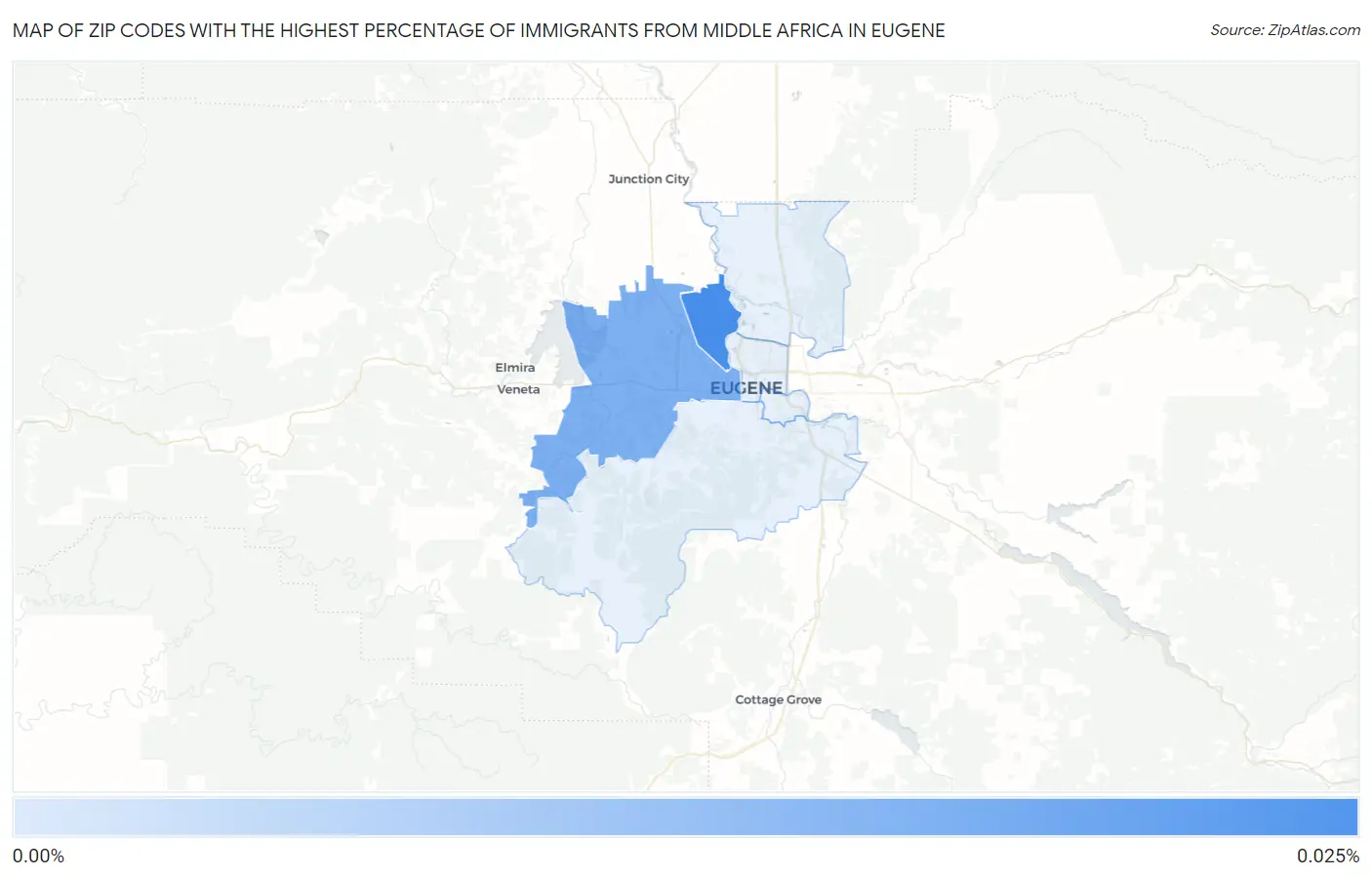Zip Codes with the Highest Percentage of Immigrants from Middle Africa in Eugene Map