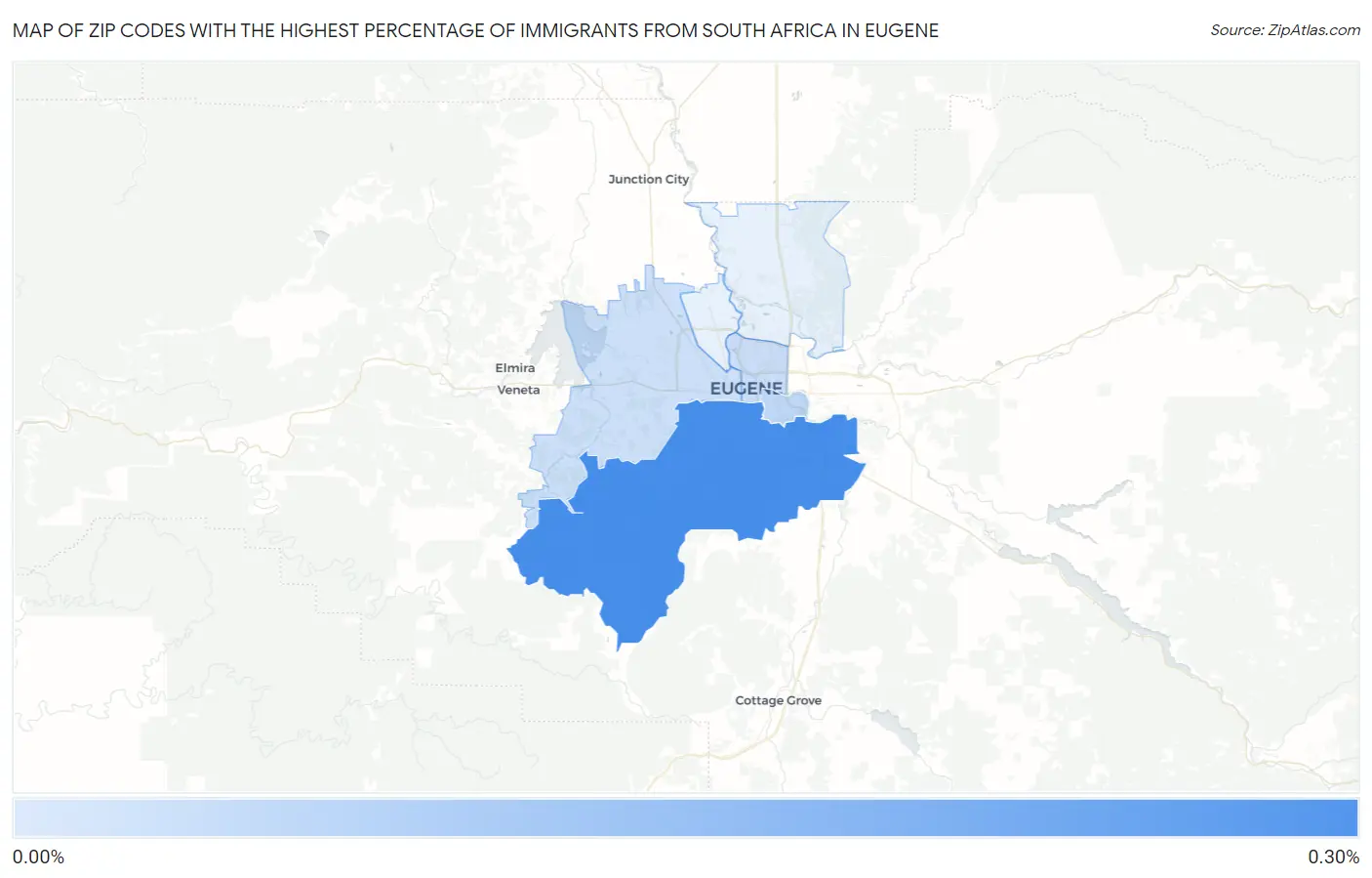Zip Codes with the Highest Percentage of Immigrants from South Africa in Eugene Map