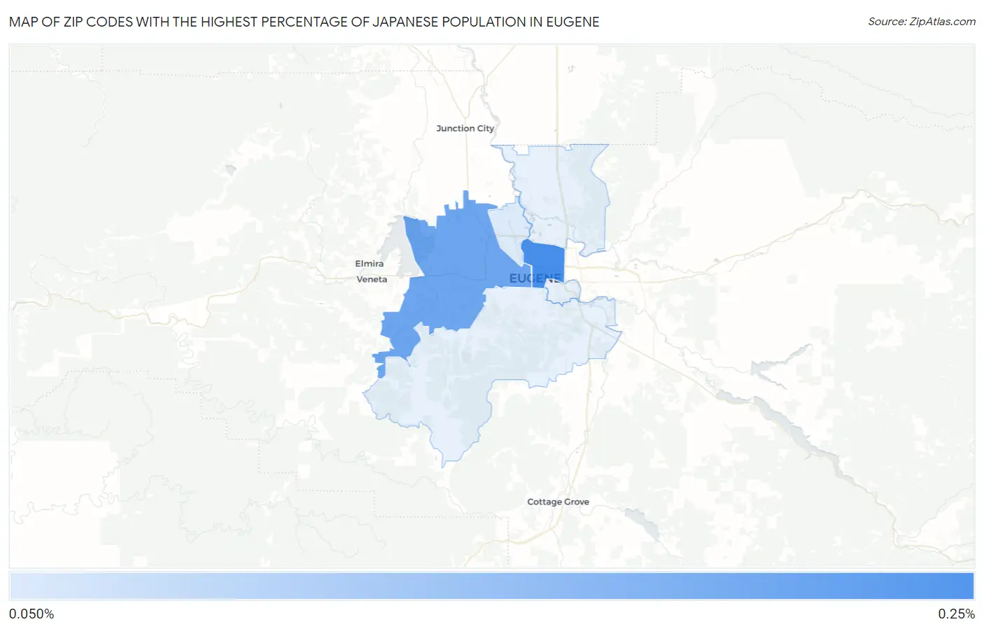 Zip Codes with the Highest Percentage of Japanese Population in Eugene Map