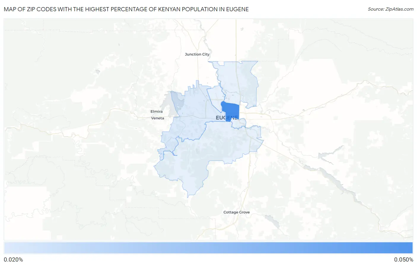 Zip Codes with the Highest Percentage of Kenyan Population in Eugene Map