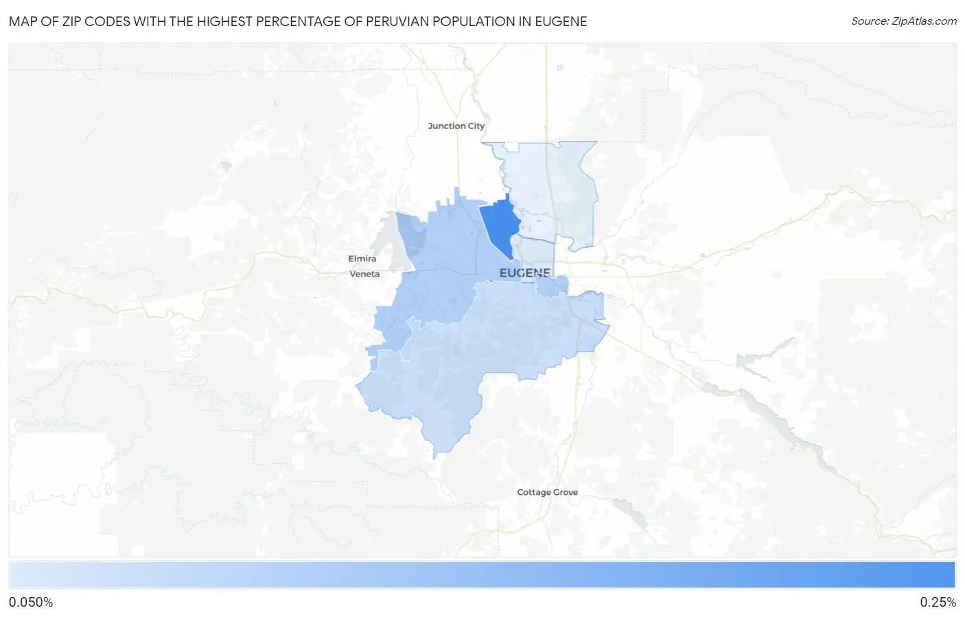 Zip Codes with the Highest Percentage of Peruvian Population in Eugene Map