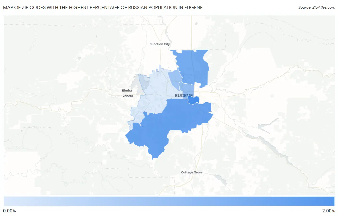 Zip Codes with the Highest Percentage of Russian Population in Eugene Map