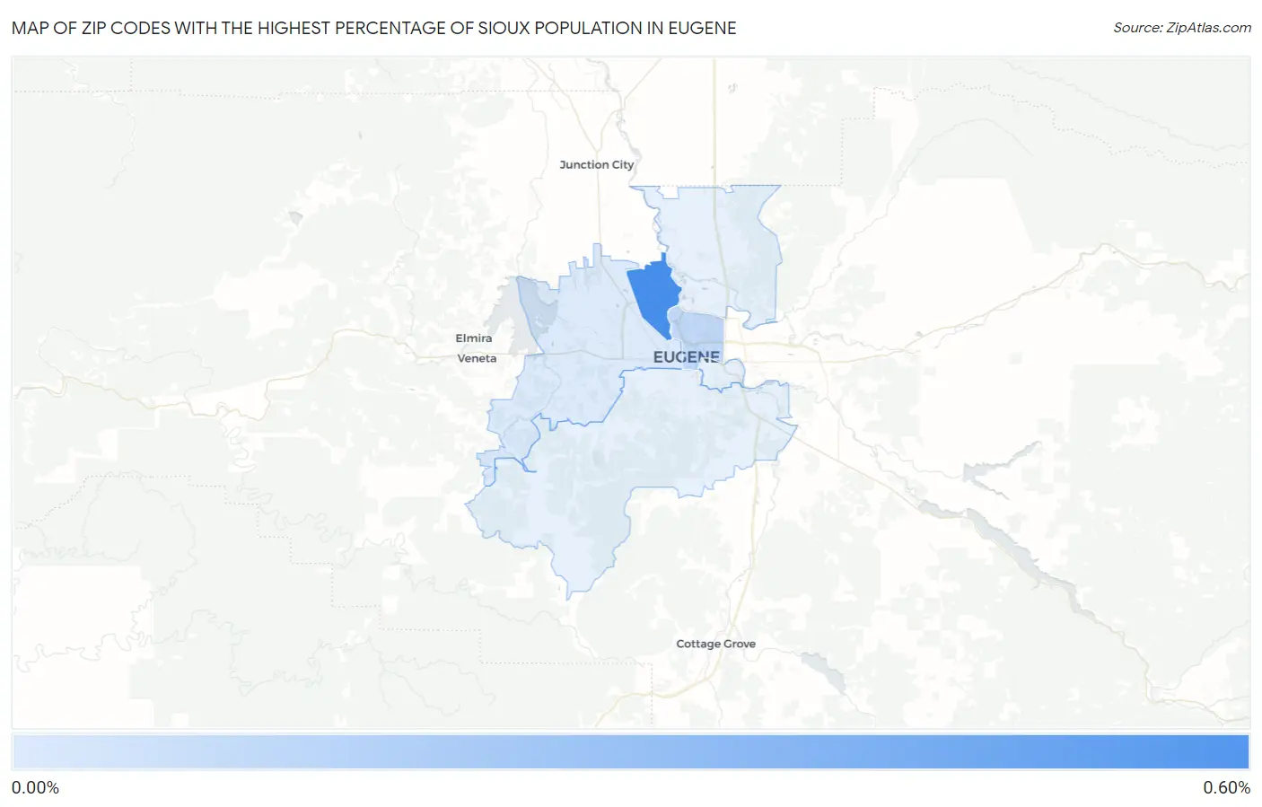 Zip Codes with the Highest Percentage of Sioux Population in Eugene Map