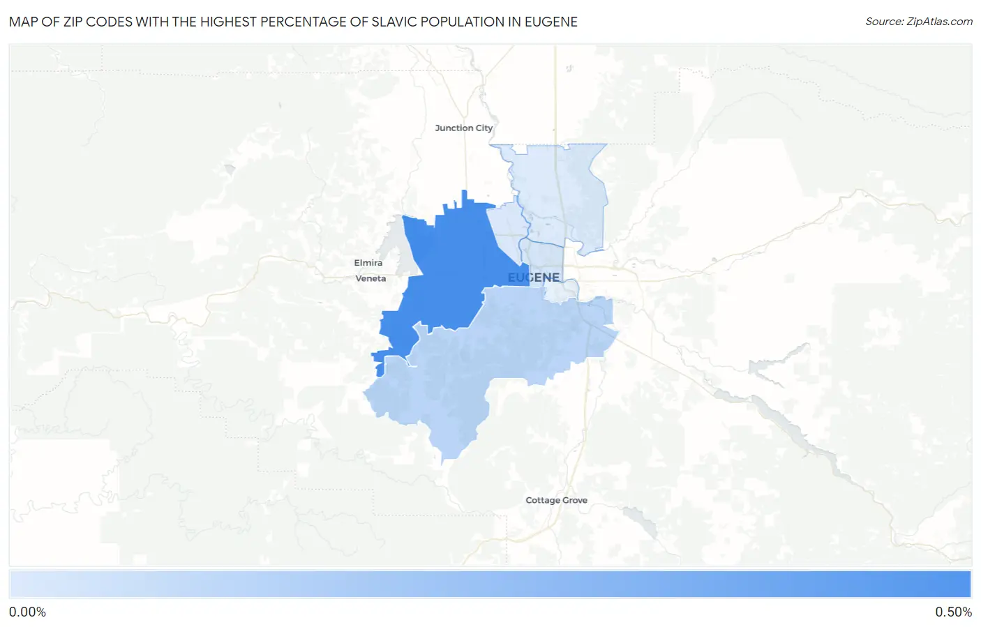 Zip Codes with the Highest Percentage of Slavic Population in Eugene Map