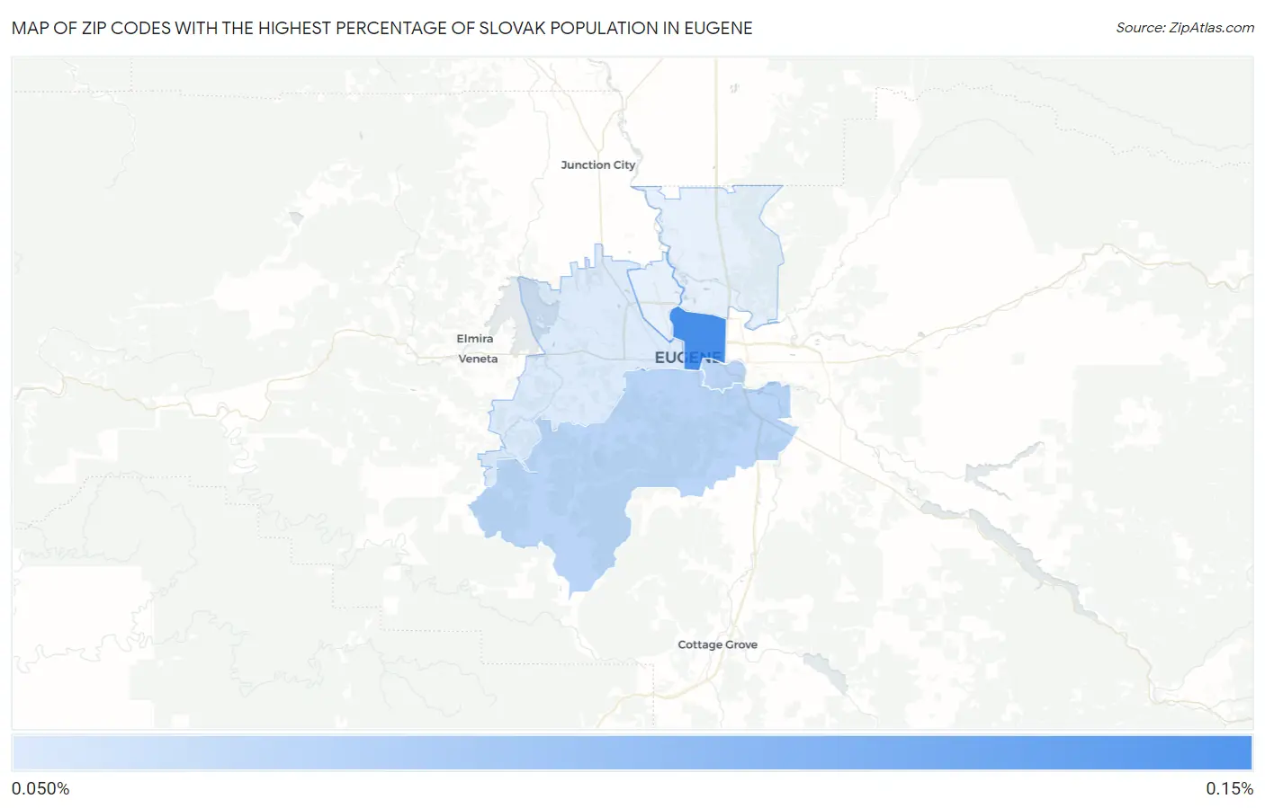 Zip Codes with the Highest Percentage of Slovak Population in Eugene Map