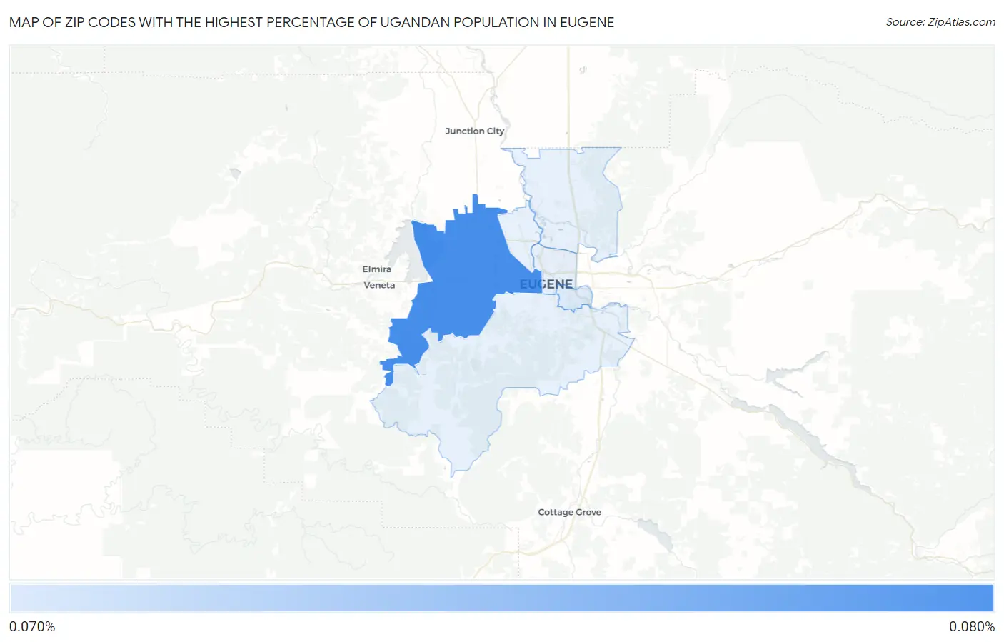 Zip Codes with the Highest Percentage of Ugandan Population in Eugene Map