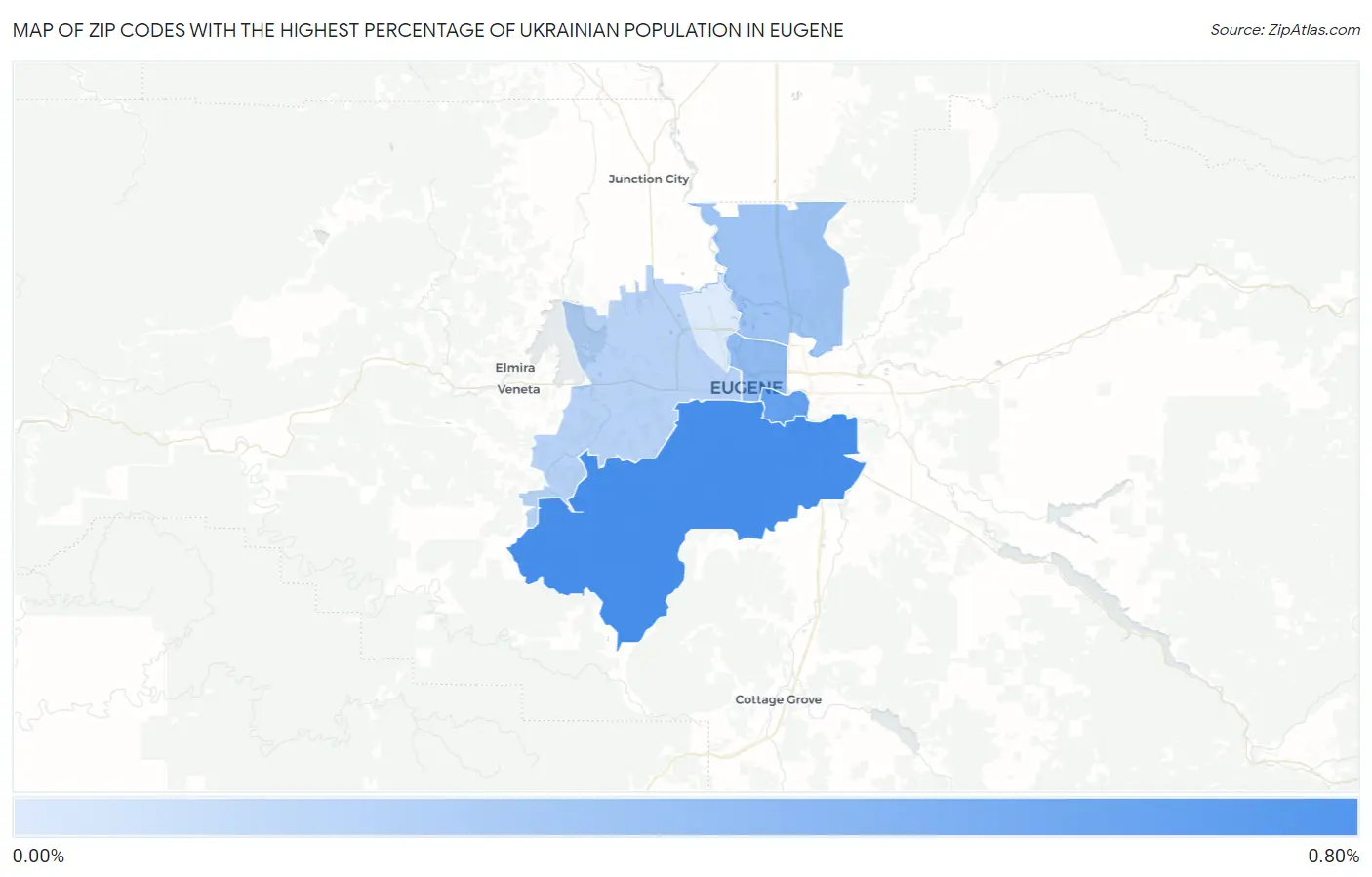 Zip Codes with the Highest Percentage of Ukrainian Population in Eugene Map
