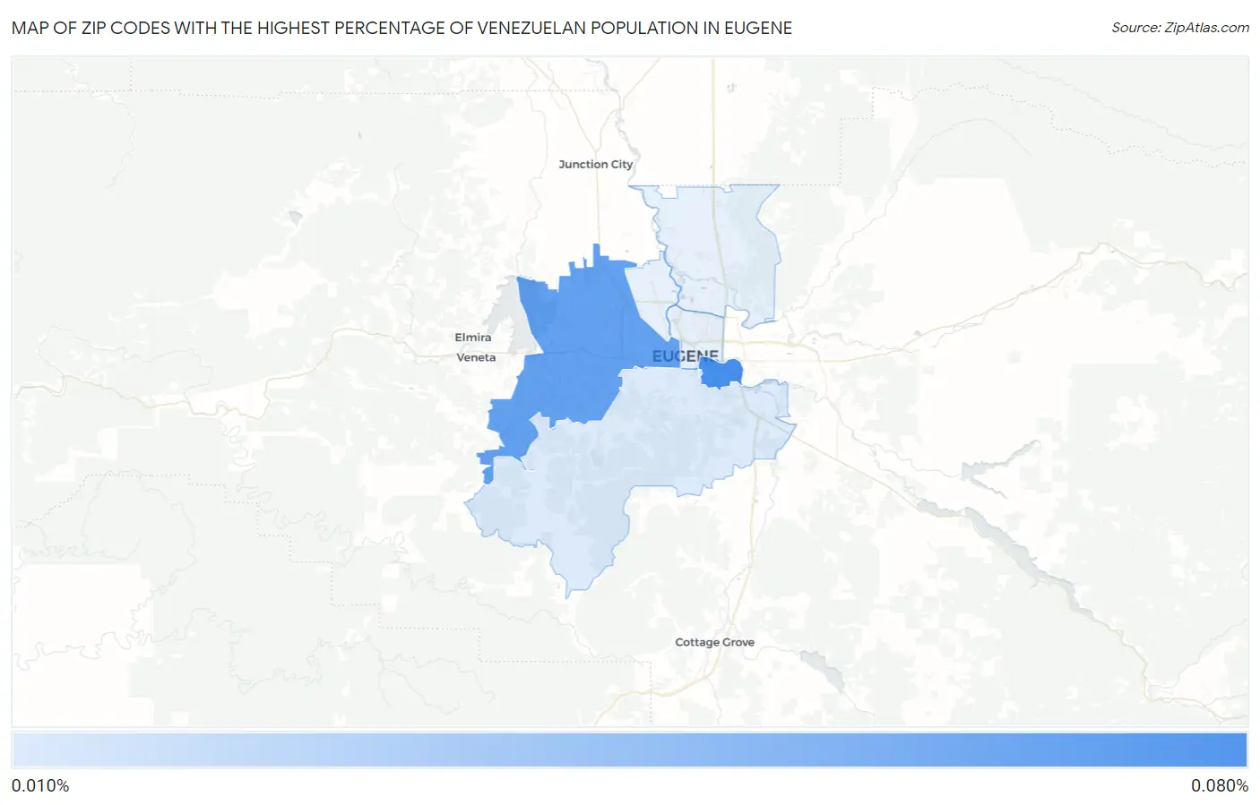 Zip Codes with the Highest Percentage of Venezuelan Population in Eugene Map