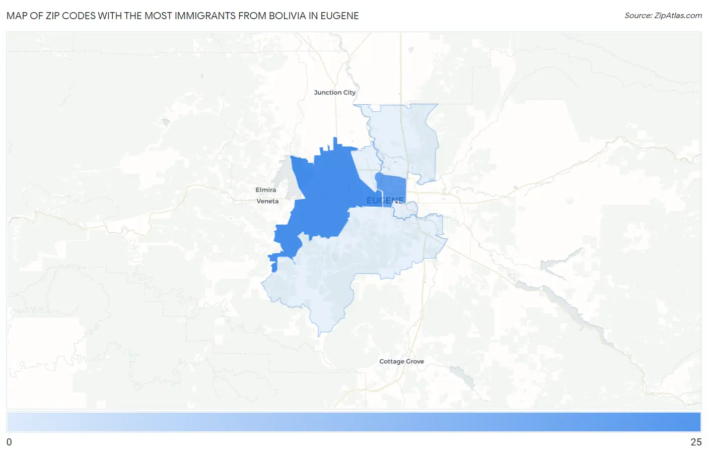 Zip Codes with the Most Immigrants from Bolivia in Eugene Map