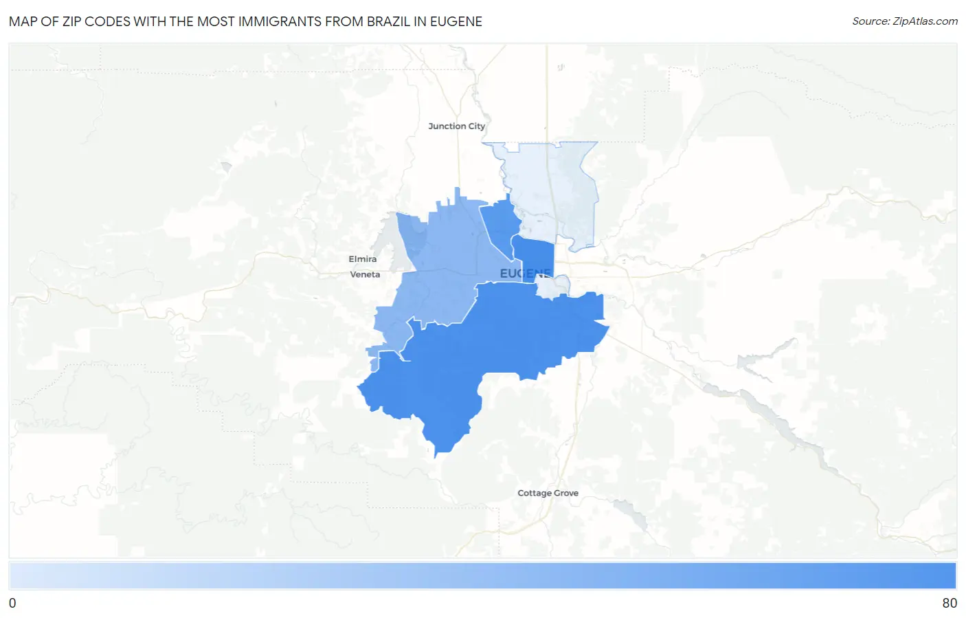 Zip Codes with the Most Immigrants from Brazil in Eugene Map