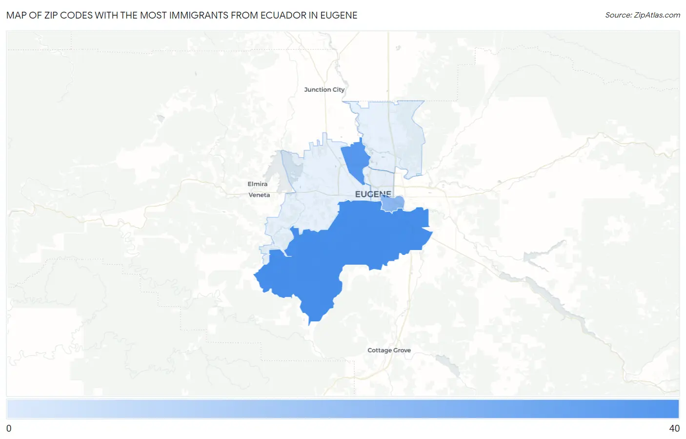 Zip Codes with the Most Immigrants from Ecuador in Eugene Map