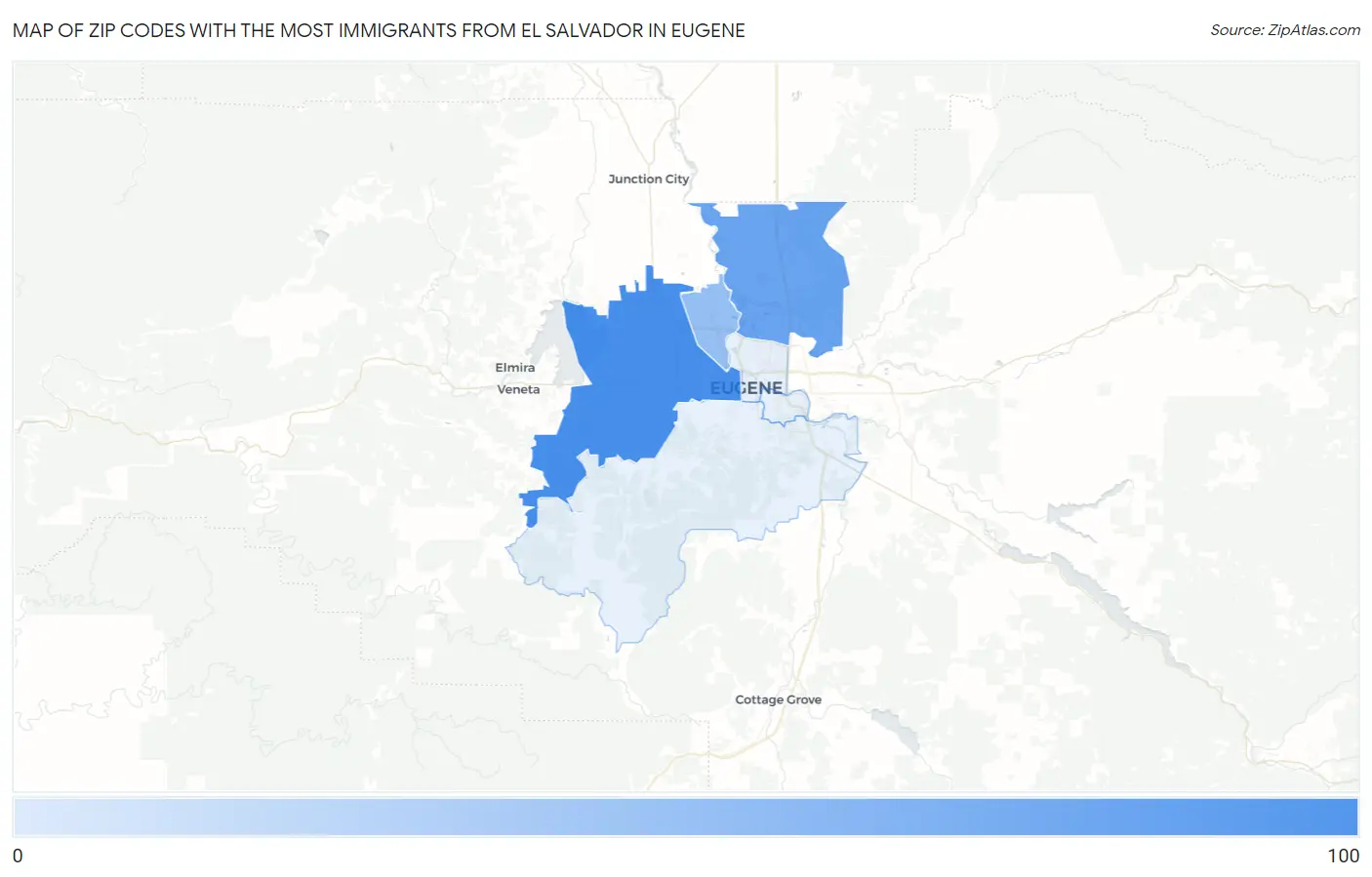 Zip Codes with the Most Immigrants from El Salvador in Eugene Map