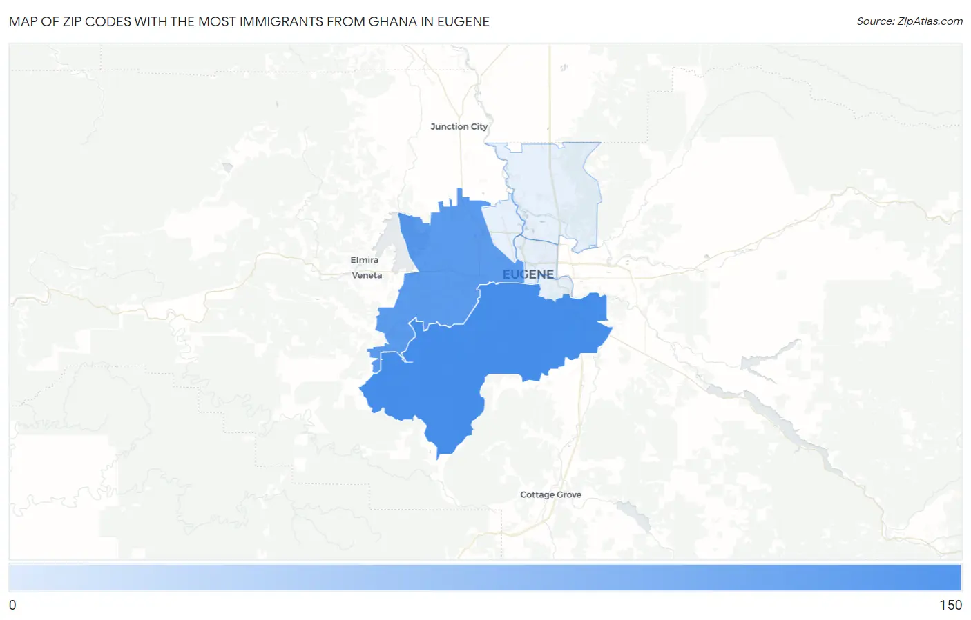 Zip Codes with the Most Immigrants from Ghana in Eugene Map