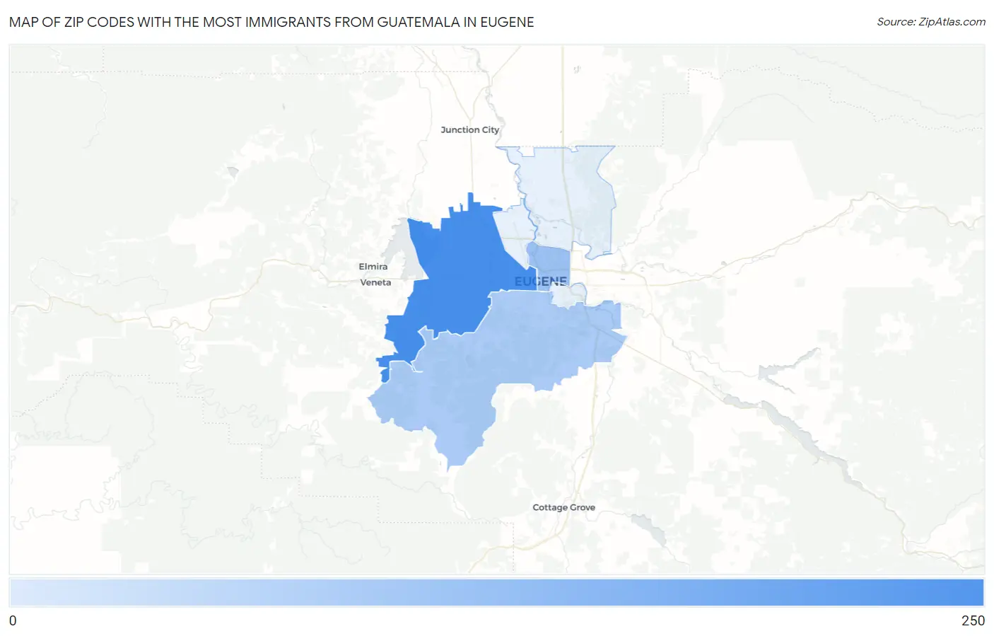 Zip Codes with the Most Immigrants from Guatemala in Eugene Map