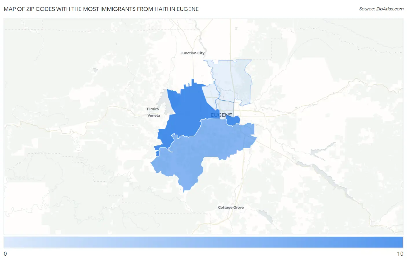 Zip Codes with the Most Immigrants from Haiti in Eugene Map