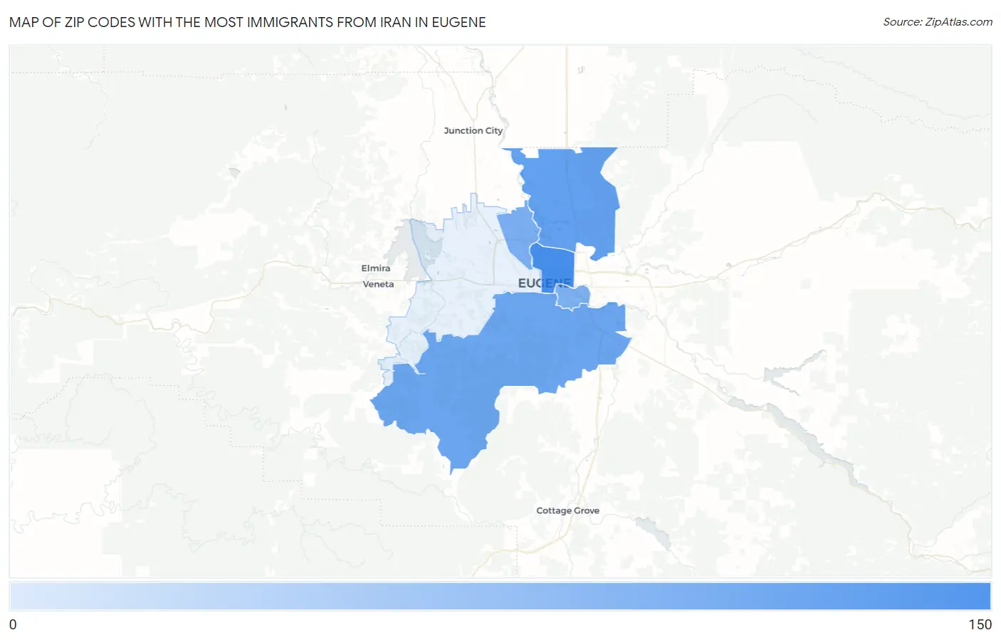 Zip Codes with the Most Immigrants from Iran in Eugene Map