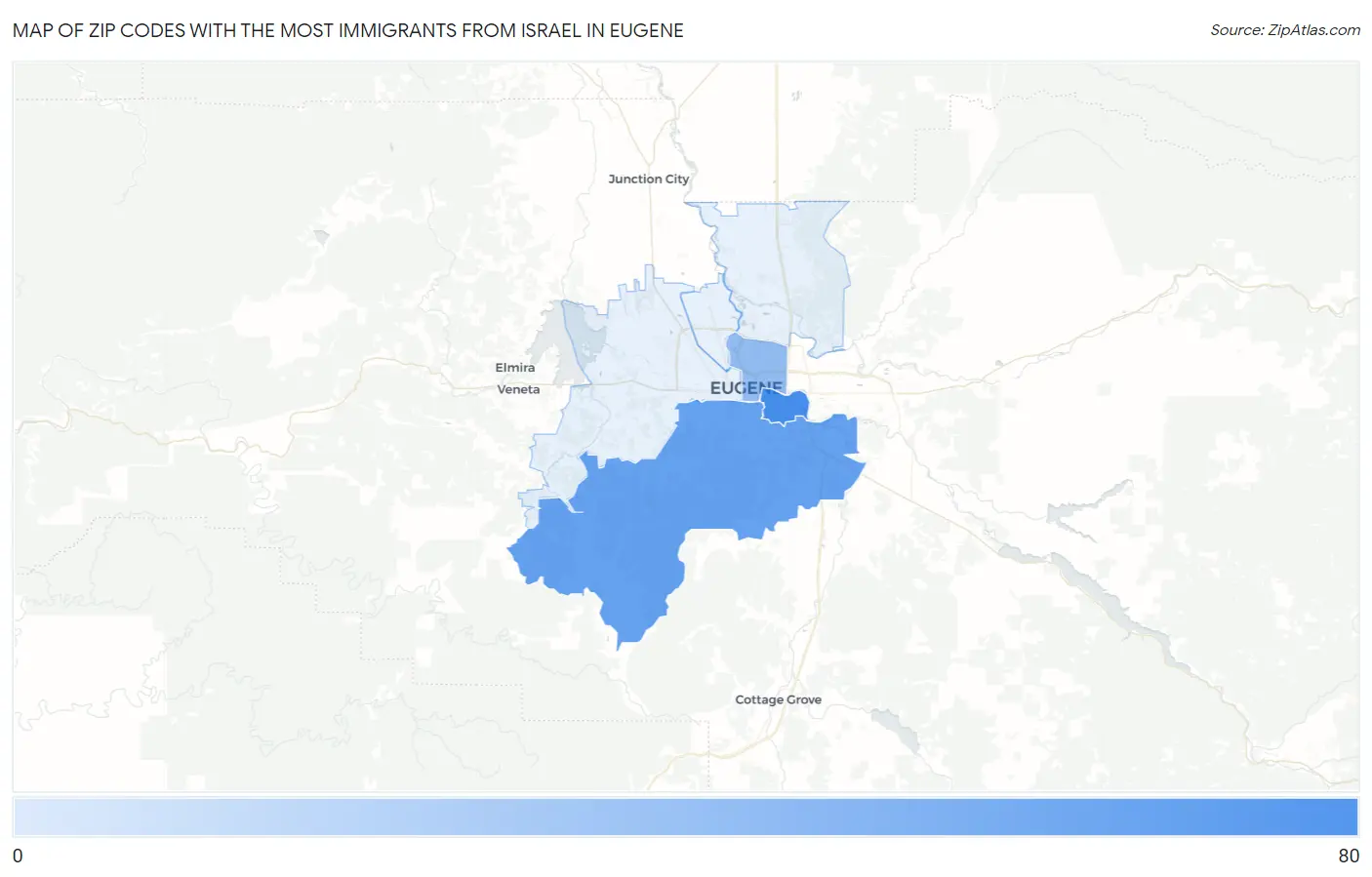 Zip Codes with the Most Immigrants from Israel in Eugene Map