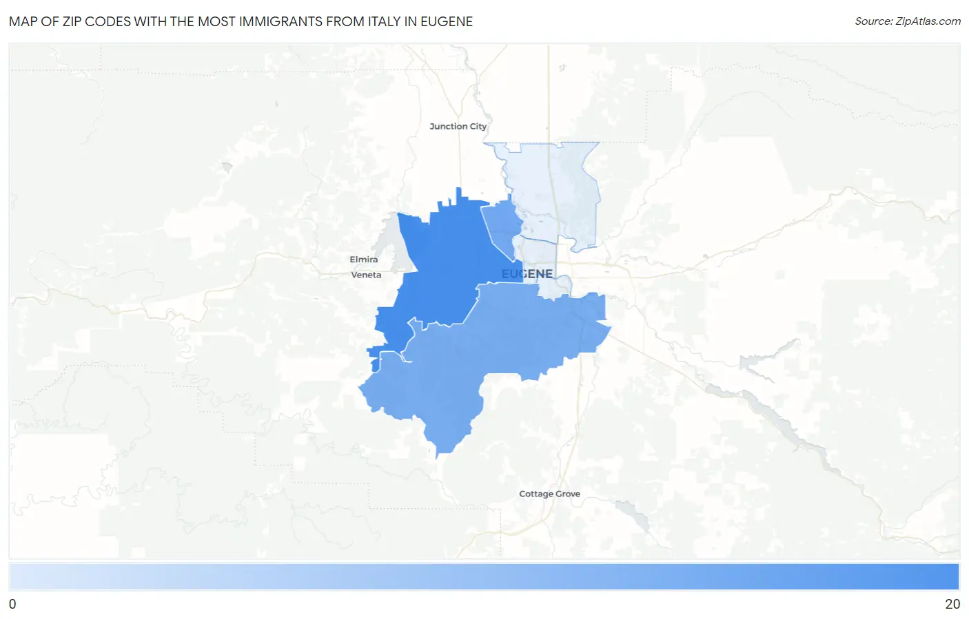 Zip Codes with the Most Immigrants from Italy in Eugene Map