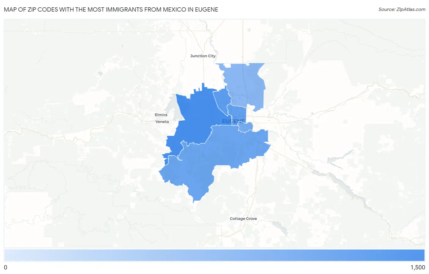 Zip Codes with the Most Immigrants from Mexico in Eugene Map