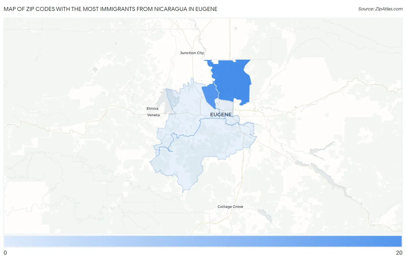 Zip Codes with the Most Immigrants from Nicaragua in Eugene Map