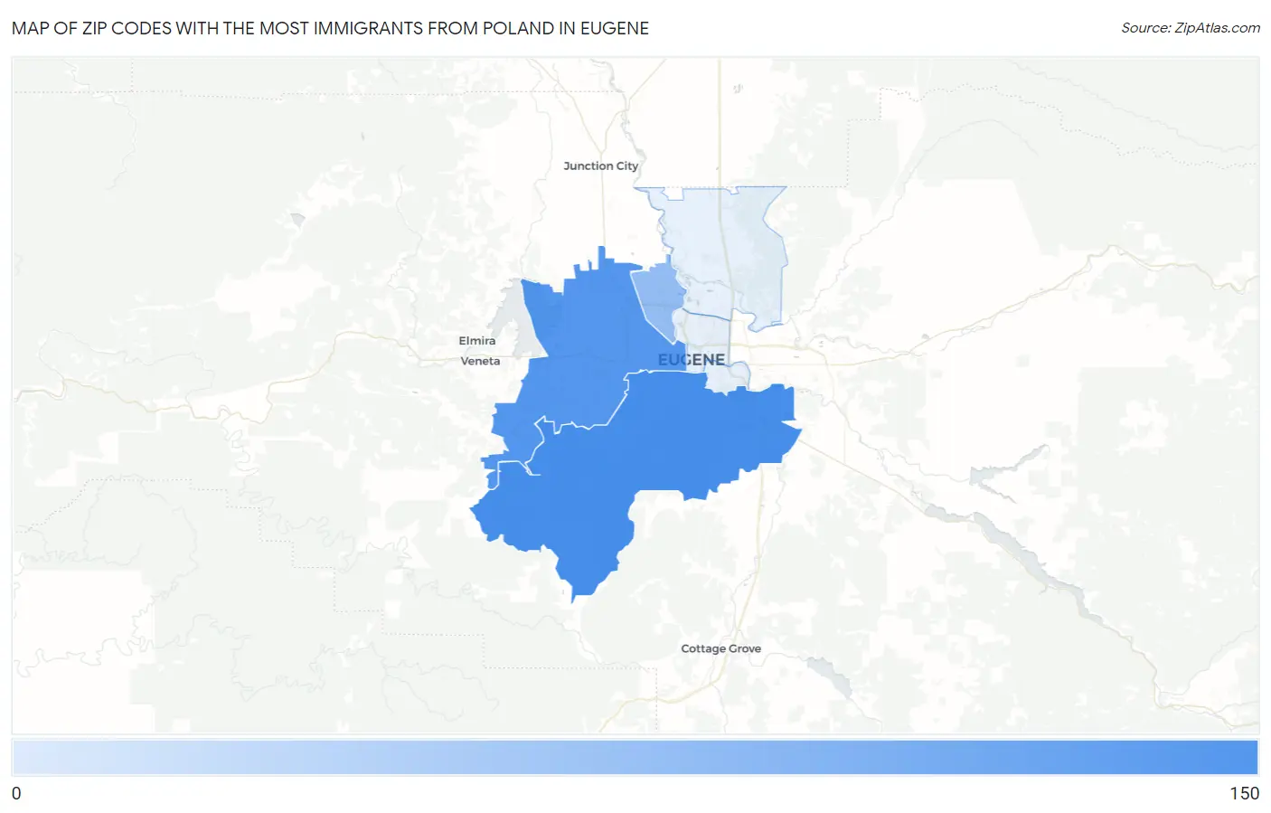Zip Codes with the Most Immigrants from Poland in Eugene Map