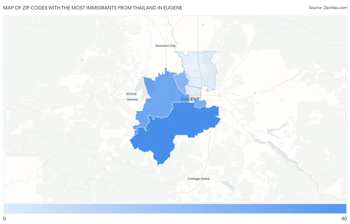Zip Codes with the Most Immigrants from Thailand in Eugene Map