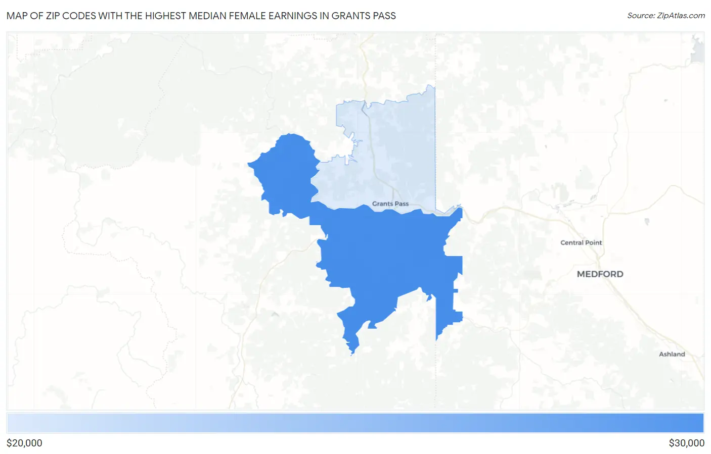 Zip Codes with the Highest Median Female Earnings in Grants Pass Map