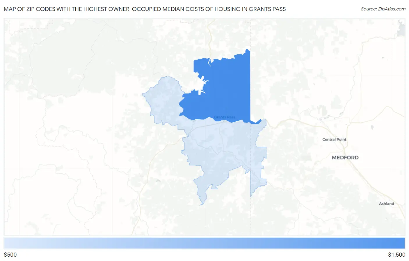 Zip Codes with the Highest Owner-Occupied Median Costs of Housing in Grants Pass Map