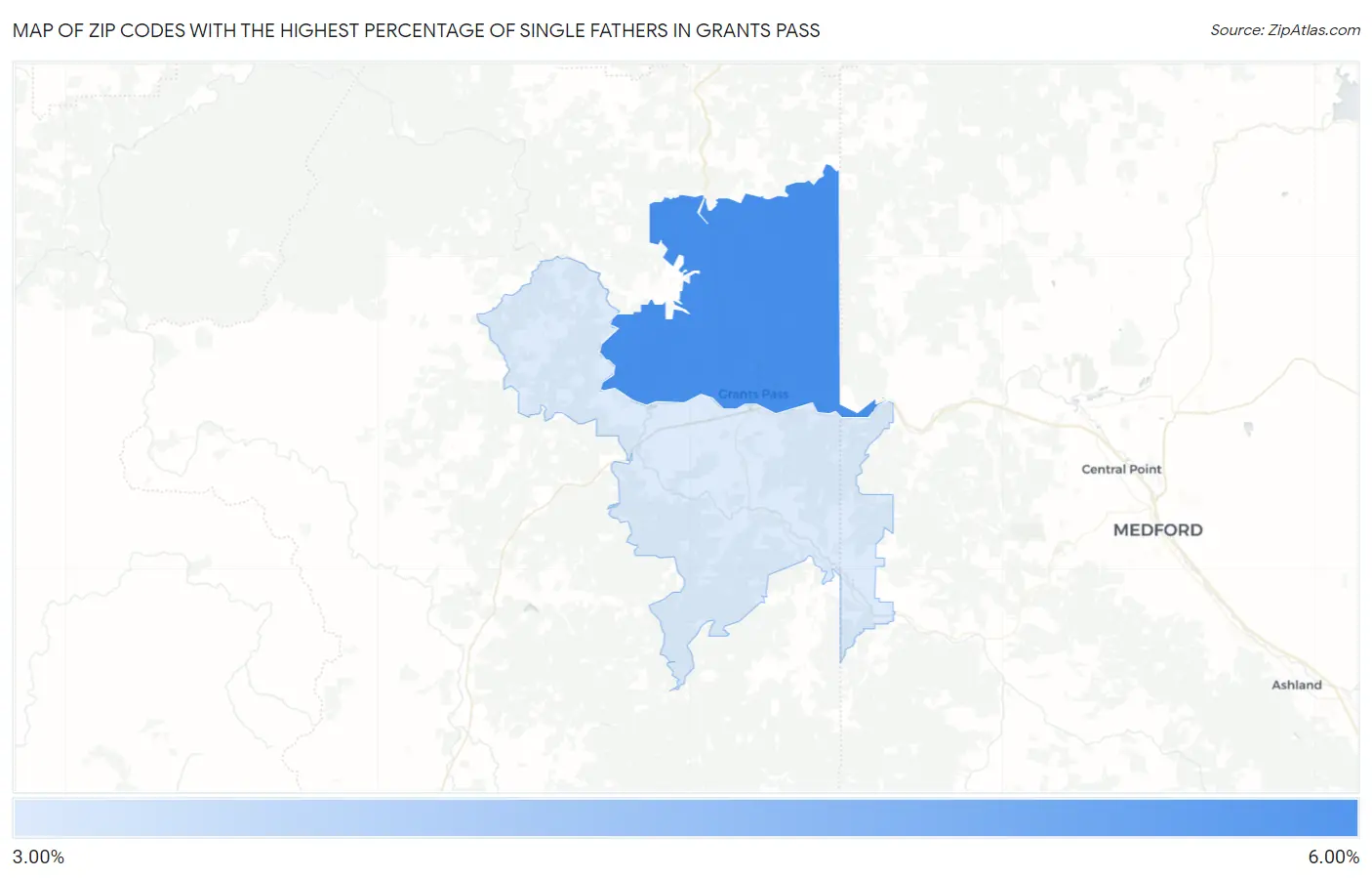 Zip Codes with the Highest Percentage of Single Fathers in Grants Pass Map